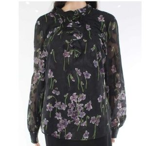 RALPH LAUREN Women's Black Floral Blouse Top